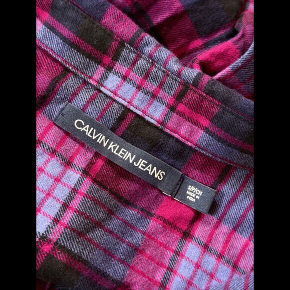 Calvin Klein Shirt Small Womens Purple Pink Plaid Henley Plaid Wester Collared - Picture 6 of 8